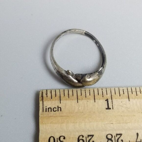 Vintage Sterling Silver Dolphin Wrap Adjustable Ring, Size 11 Band, Estate - Picture 7 of 9